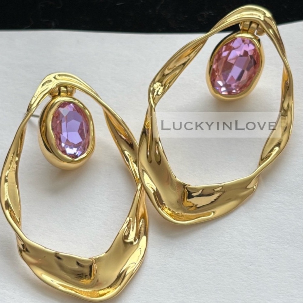 New ALEXIS BITTAR Crumpled Orbiting Swinging Door Knocker Gold Drop Earrings - Picture 3 of 11
